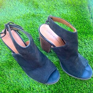 Lucky Brand Lusia Black Leather Open Toe Booties